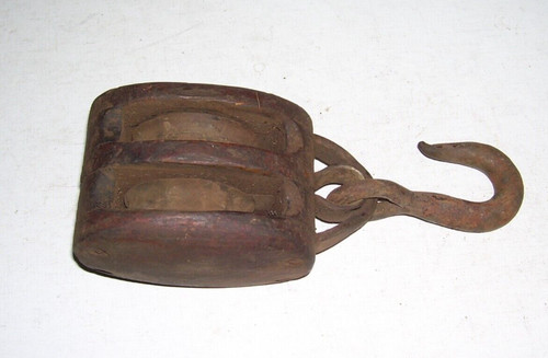 Vintage wooden double pulley - double,