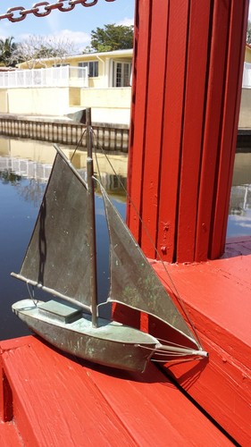Old copper sailboat with - old,