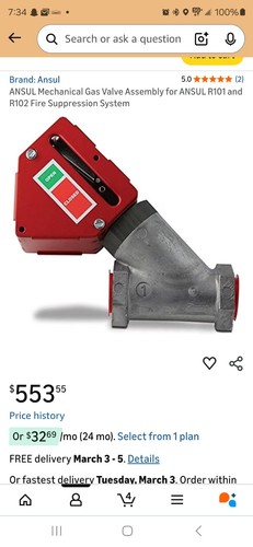 Ansul mechanical gas - mechanical, valve