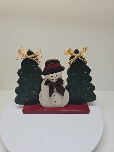 Handcrafted wooden snowman - wooden,