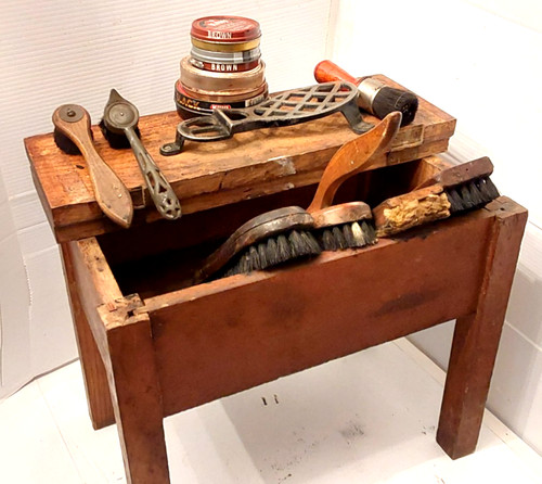 Antique wooden shoe shine - shoe, box
