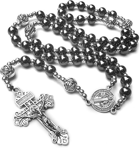 Hematite rosary beads catholic - hematite,