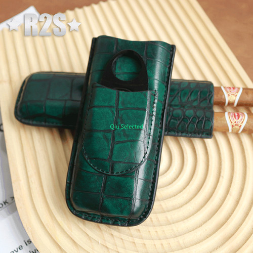 Green leather cigar holder - cigar,