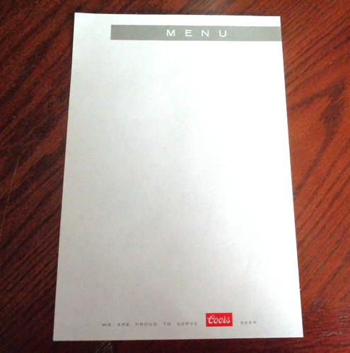 Coors beer menu sheet - beer,
