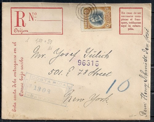 Costa rica 1908 cover san - rica,
