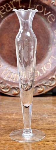Vintage etched glass bud vase - vintage,