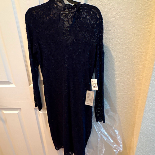 Marina navy neck long - long, sleeve