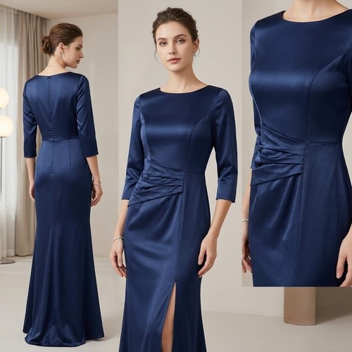 Missacc navy blue satin formal - missacc,
