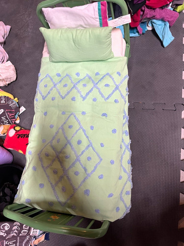 Green metal doll bed - metal, 18