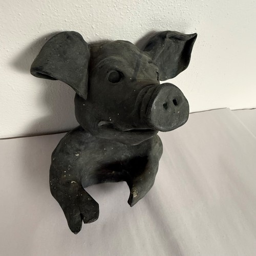 Clay pig bust sculpture wall - pig,