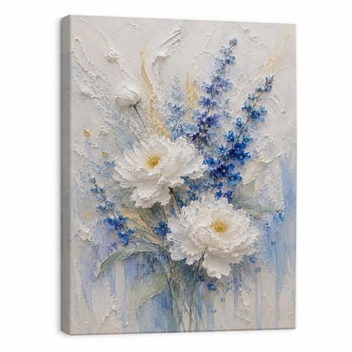 Blue white floral - white, canvas