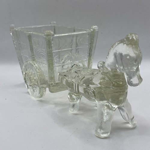 Pressed glass horse - pressed, wagon