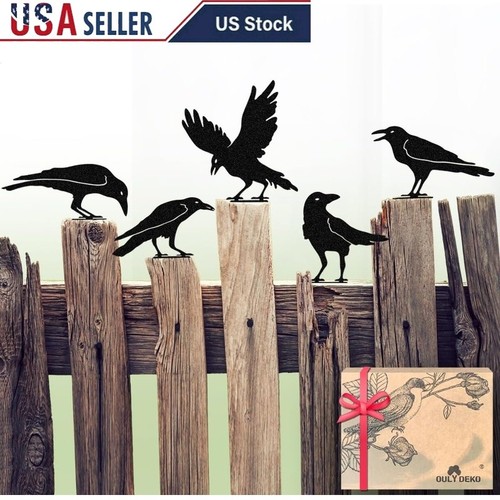 Metal raven sculpture set - metal,