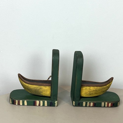 Wooden canoe bookends green - canoe,