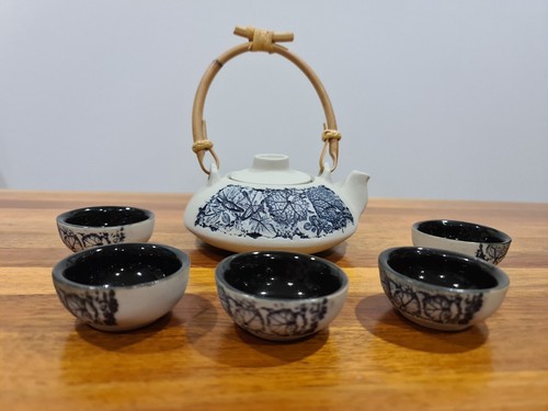 Tenmoku pottery teapot cup - teapot/cup, set