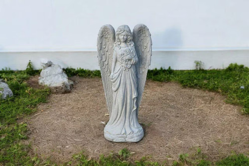 Concrete angel with - angel, flowers