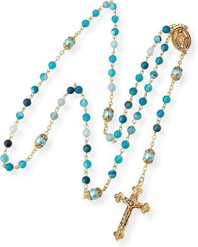 Matte blue stone beads - stone, rosary