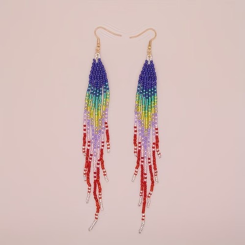 Rainbow beaded tassel earrings - beaded,