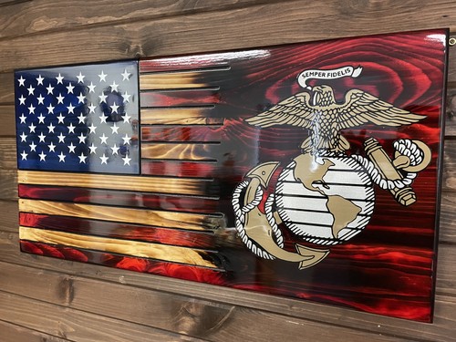 Marine wooden american flag - wooden,