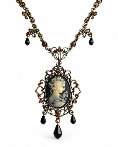 Lady cameo necklace black - cameo,