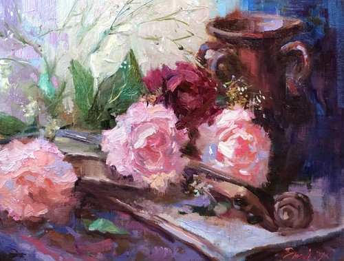 Peonies floral oil painting