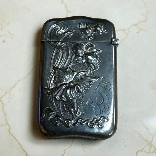 Antique match floral safe - antique,