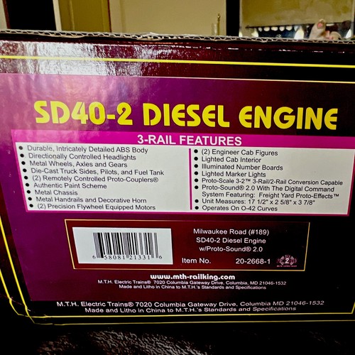 Mth sd40 gauge 3 - o, 3-rail