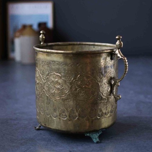 Antique brass coal bucket wood - antique,