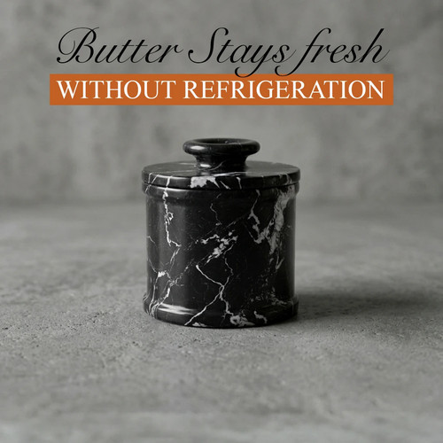 Natural marble butter crock - natural,