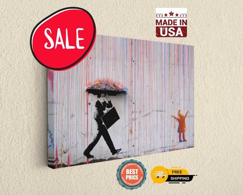 Banksy colored rain canvas - colored,
