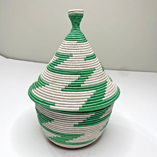 Green and white woven - woven, lidded