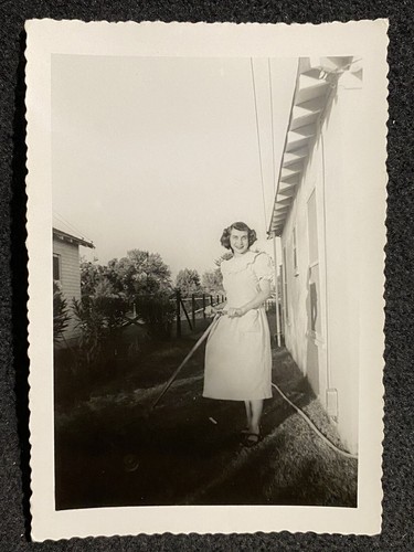 Woman pushing lawn - woman,