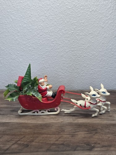 Vtg plastic santa claus sleigh - plastic,