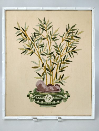 70s crewel embroidery bamboo - embroidery,