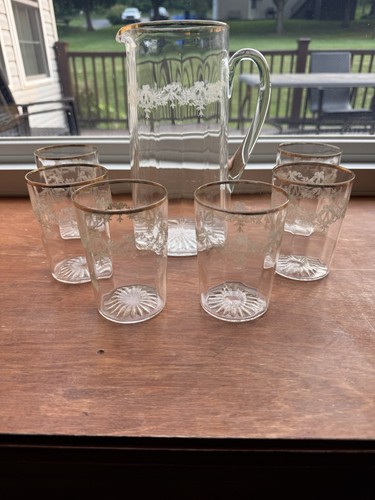 Vintage glass pitcher 6 - glass, w/6