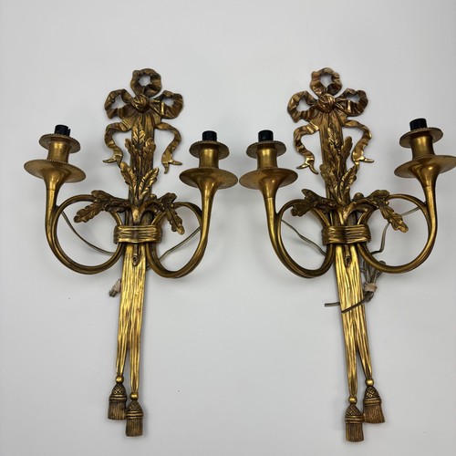 Pair vintage brass wall - pair,