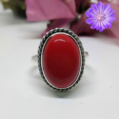 Red coral gemstone - red, 925