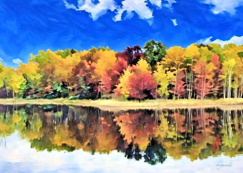 Fall trees painting aceo - aceo,