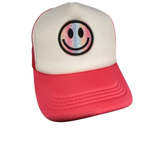 Pink white trucker hat rainbow - white,
