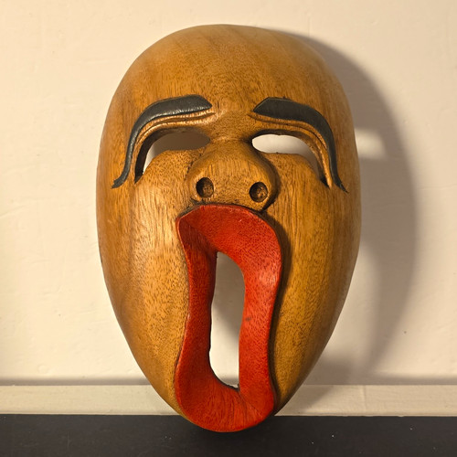 Hand carved wood face mask - wood,