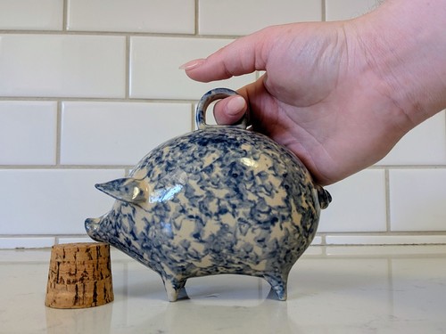 Vintage blue white ceramic pig - vintage,