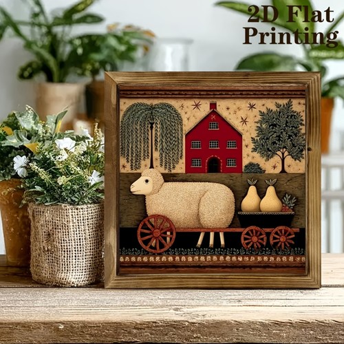Primitive folk art sheep cart - sheep,