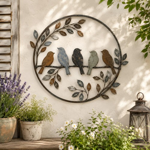 Bird metal wall - metal, round