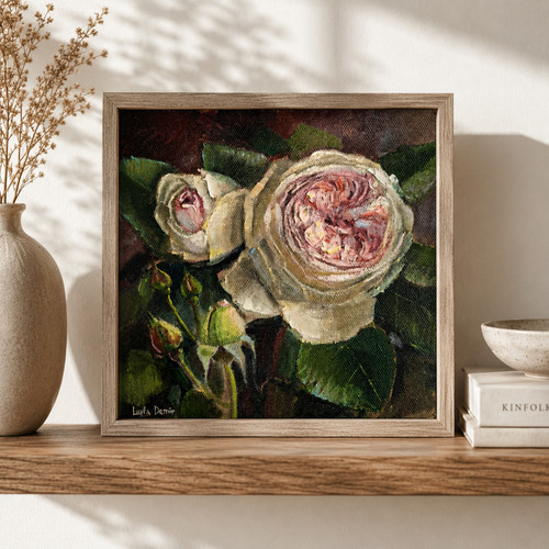 Pink roses bouquet - , oil