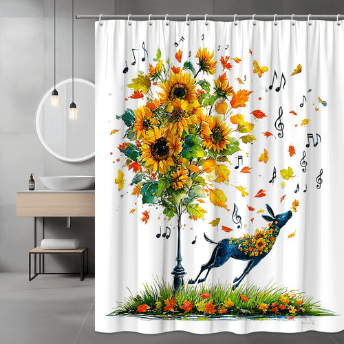 Sunflower deer shower curtain - sunflower,