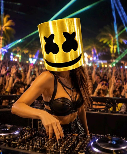 Gold helmet mask - gold, dj