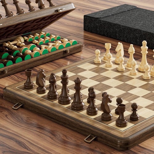 Magnetic wood chess set - chess,