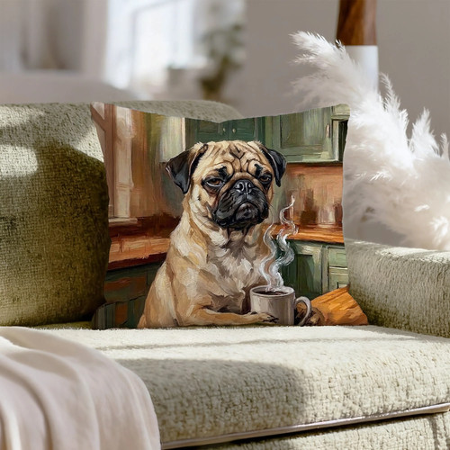 Before coffee pug pillow - "before, coffee"