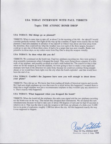 Paul tibbets talks about the - talks,