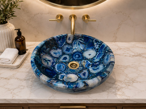 Blue agate round vessel sink - agate,
